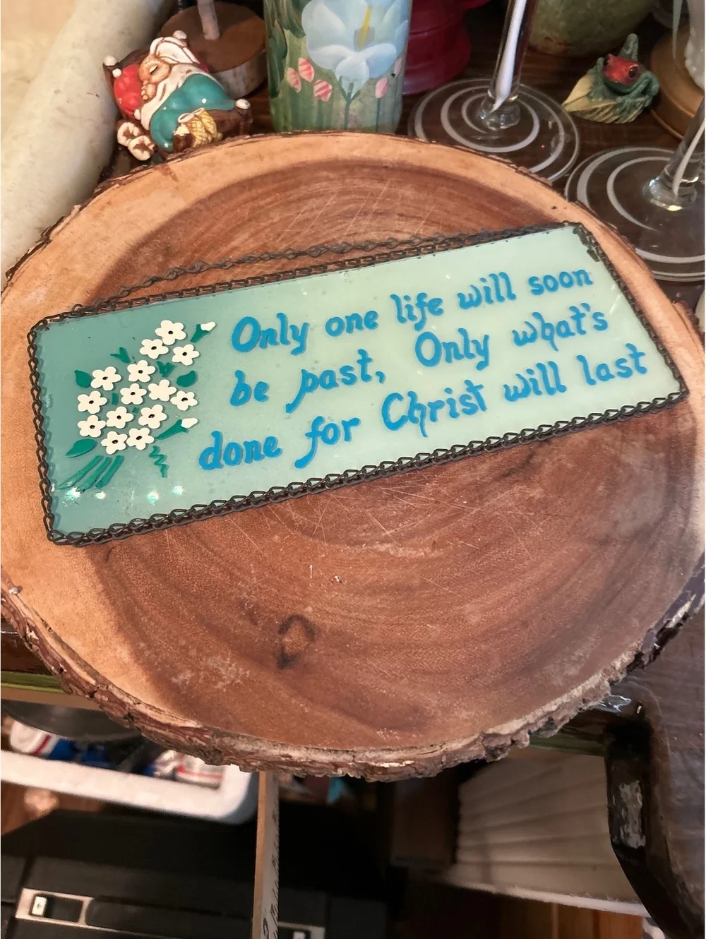 Religious Inspirational Glass Plaque with Floral Design